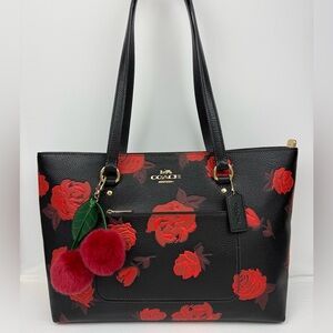 Coach Black Station Tote Flower multiple pockets CCE23 a free unbranded charm